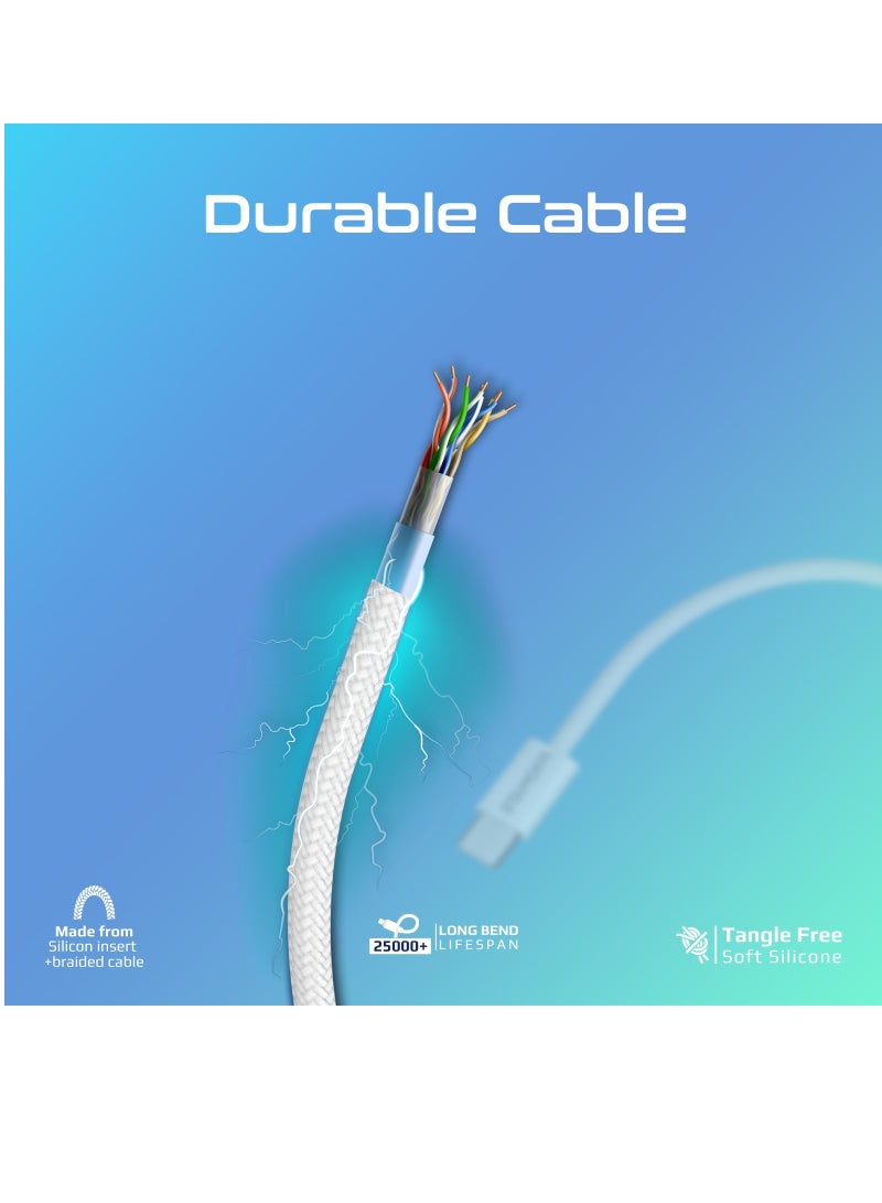 PROMATE USB-C Charging Cable, Powerful Sync Charge Type-C Cable with 60W Fast Power Delivery, 480Mbps Data Transfer and 200cm Tangle-Free Nylon Braided Cord, EcoLine-CC200 White  - Image 5