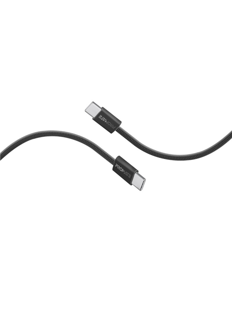USB-C Charging Cable, Powerful Sync Charge Type-C Cable with 60W Fast Power Delivery, 480Mbps Data Transfer and 200cm Tangle-Free Nylon Braided Cord, EcoLine-CC200 Black