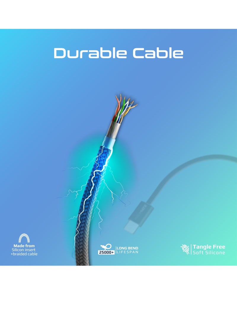 USB-C Charging Cable, Powerful Sync Charge Type-C Cable with 60W Fast Power Delivery, 480Mbps Data Transfer and 200cm Tangle-Free Nylon Braided Cord, EcoLine-CC200 Black