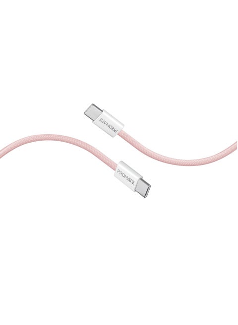 USB-C Charging Cable, Powerful Sync Charge Type-C Cable with 60W Fast Power Delivery, 480Mbps Data Transfer and 200cm Tangle-Free Nylon Braided Cord, EcoLine-CC200 Pink