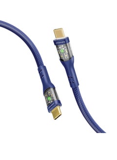 USB-C Charging Cable, Stylish Transparent Shelled Type-C Cable with 60W Fast Power Delivery, 480Mbps Data Transfer and Durable 200cm Nylon Braided Cord,  TransLine-CC Blue