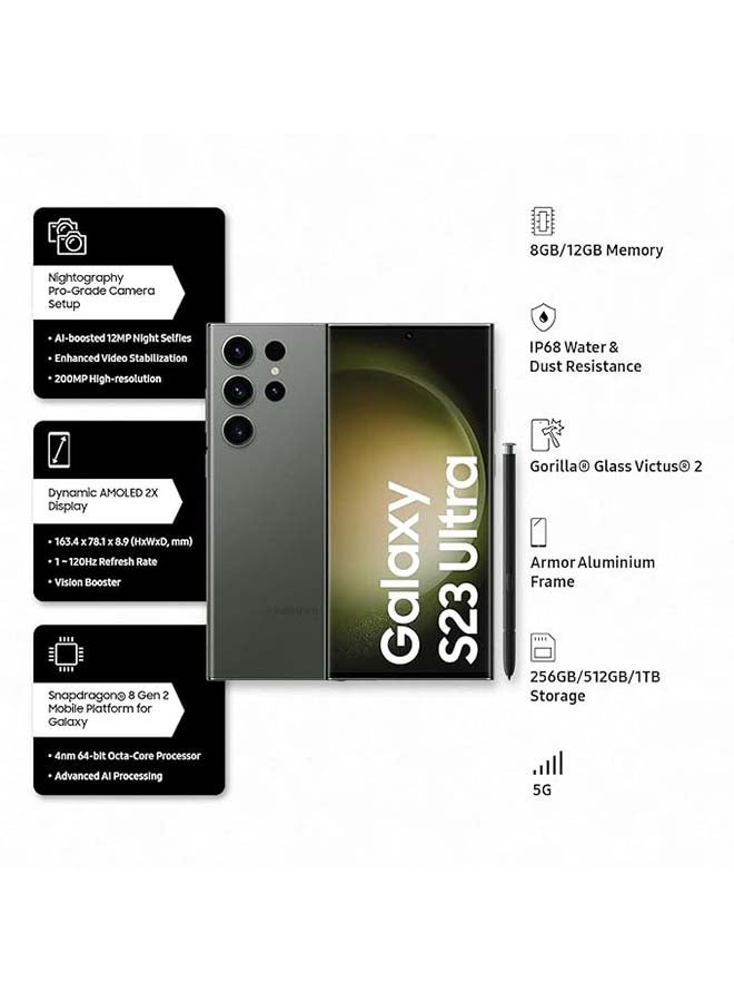سامسونج تم تجديده - هاتف Galaxy S23 Ultra 5G ثنائي الشريحة باللون الأخضر وذاكرة الوصول العشوائي (RAM) سعة 12 جيجابايت وسعة 256 جيجابايت - الإصدار العالمي - Image 5