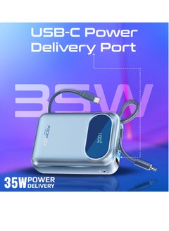 PROMATE 20000 mAh Power Bank with Built-In USB-C And Lightning Cables, Compact Fast Charging Power Bank, 35W USB-C Power Delivery and 27W Lightning Charging, PowerPod-20 Blue  - Image 4