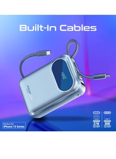 PROMATE 20000 mAh Power Bank with Built-In USB-C And Lightning Cables, Compact Fast Charging Power Bank, 35W USB-C Power Delivery and 27W Lightning Charging, PowerPod-20 Blue  - Image 2