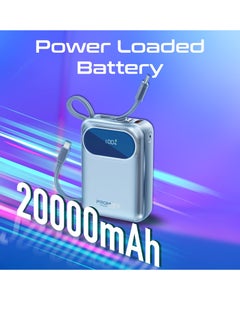 PROMATE 20000 mAh Power Bank with Built-In USB-C And Lightning Cables, Compact Fast Charging Power Bank, 35W USB-C Power Delivery and 27W Lightning Charging, PowerPod-20 Blue  - Image 3