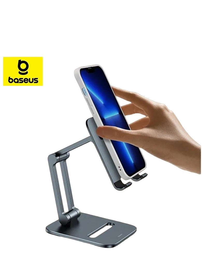 Baseus Cell Phone Stand, Foldable Phone Holder, Adjustable Aluminum Alloy Portable Mobile Stand For Desk Compatible With iPhone 15 14 13 12 11 Pro Max X XR Samsung S23 S22 S21 A53 And All Mobile Phone Grey - Image 1
