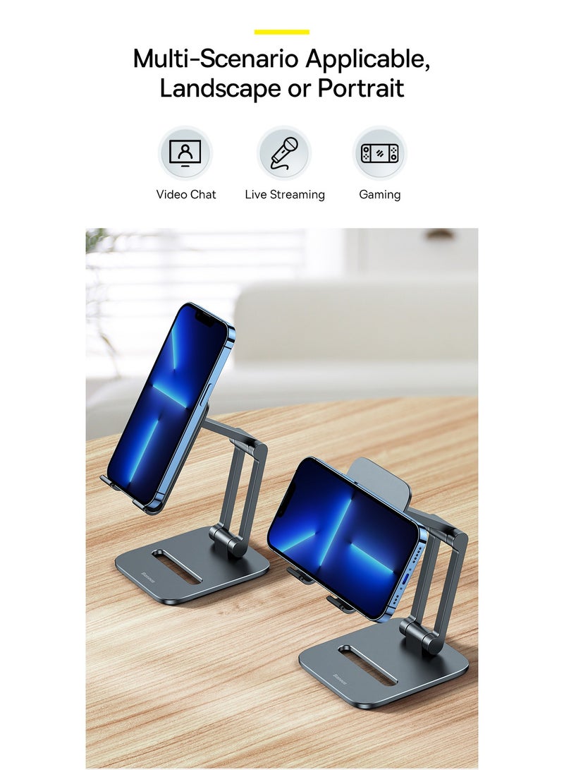 Baseus Cell Phone Stand, Foldable Phone Holder, Adjustable Aluminum Alloy Portable Mobile Stand For Desk Compatible With iPhone 15 14 13 12 11 Pro Max X XR Samsung S23 S22 S21 A53 And All Mobile Phone Grey - Image 4