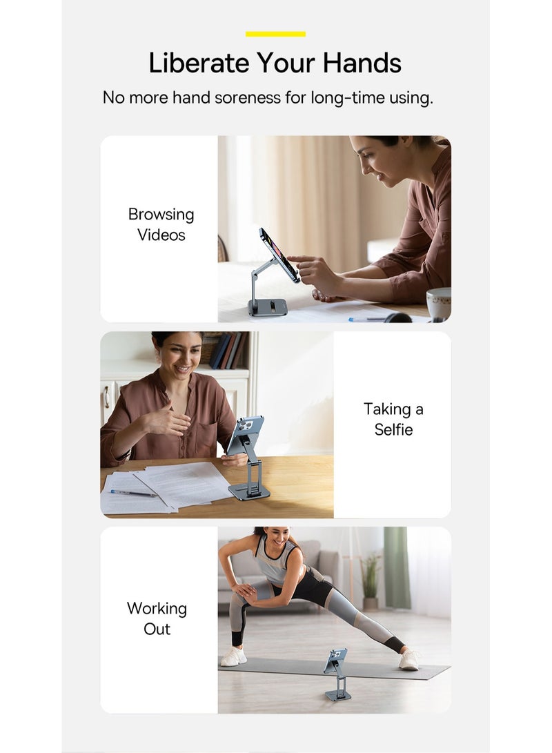 Baseus - Metal iPad Stand Foldable Tablet Stand iPad Holder Stand Adjustable Mobile Phone Holder Compatible With iPad Pro 12.9 2022 iPad Air/iPad Mini/iPhone 15/14 Pro Max Samsung Galaxy Tab Huawei MatePad Pro Grey - Image 1
