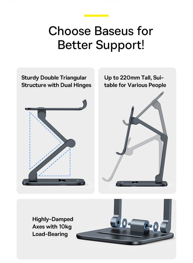 Baseus Metal iPad Stand Foldable Tablet Stand iPad Holder Stand Adjustable Mobile Phone Holder Compatible With iPad Pro 12.9 2022 iPad Air/iPad Mini/iPhone 15/14 Pro Max Samsung Galaxy Tab Huawei MatePad Pro Grey  - Image 3