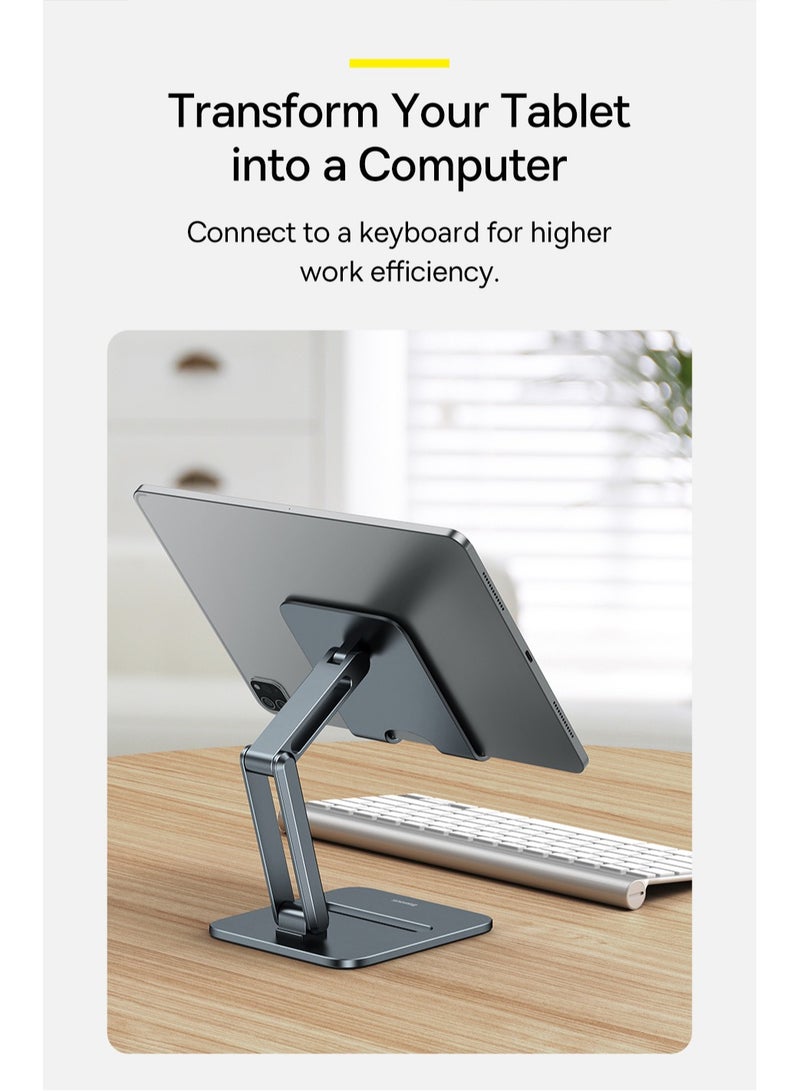 Baseus - Metal iPad Stand Foldable Tablet Stand iPad Holder Stand Adjustable Mobile Phone Holder Compatible With iPad Pro 12.9 2022 iPad Air/iPad Mini/iPhone 15/14 Pro Max Samsung Galaxy Tab Huawei MatePad Pro Grey - Image 1