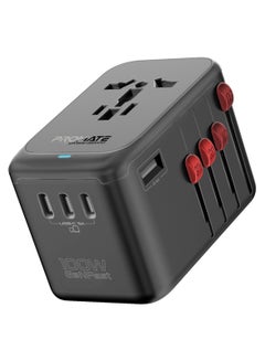 بروميت محول سفر عالمي، محول قابس GaN Charge UK/EU/AU/US مع مصهر أمان 10 أمبير، مقبس تيار متردد 2000 واط، 4 منافذ توصيل طاقة USB-C 100 واط ومنفذ QC 3.0 أسود  - Image 1