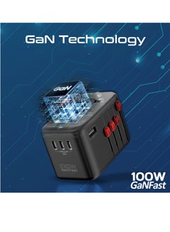 بروميت محول سفر عالمي، محول قابس GaN Charge UK/EU/AU/US مع مصهر أمان 10 أمبير، مقبس تيار متردد 2000 واط، 4 منافذ توصيل طاقة USB-C 100 واط ومنفذ QC 3.0 أسود  - Image 5