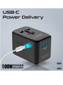بروميت محول سفر عالمي، محول قابس GaN Charge UK/EU/AU/US مع مصهر أمان 10 أمبير، مقبس تيار متردد 2000 واط، 4 منافذ توصيل طاقة USB-C 100 واط ومنفذ QC 3.0 أسود  - Image 3
