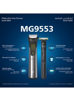 فيليبس ماكينة التشذيب متعددة الاستخدامات MG9553/15 من Philips | مجموعة عناية 20 في 1 لتشذيب الوجه والشعر والجسم |شفرة OneBlade لتصفيف دقيق | 120 دقيقة من الاستخدام اللاسلكي، مقاومة للماء | مع حقيبة سفر  - Image 2