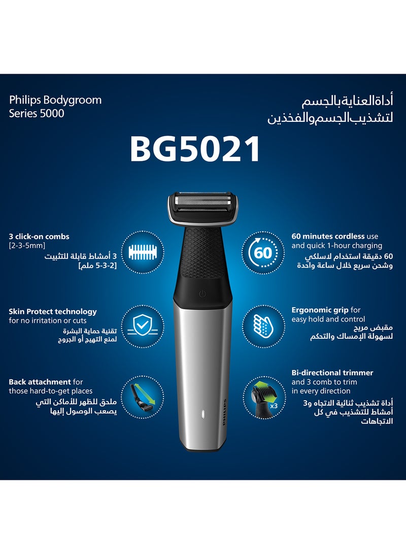 Philips - Bodygroom BG5021/15,Showerproof Groin & Body Trimmer,Body Shaver, 3-Length Combs,60min Cordless, Skin Protection, Back Reach Attachment Black/Grey - Image 1