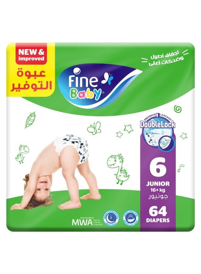 فاين بيبي 64 قطعة حفاضات جونيور (مقاس 6) (16+ كجم)  - Image 1