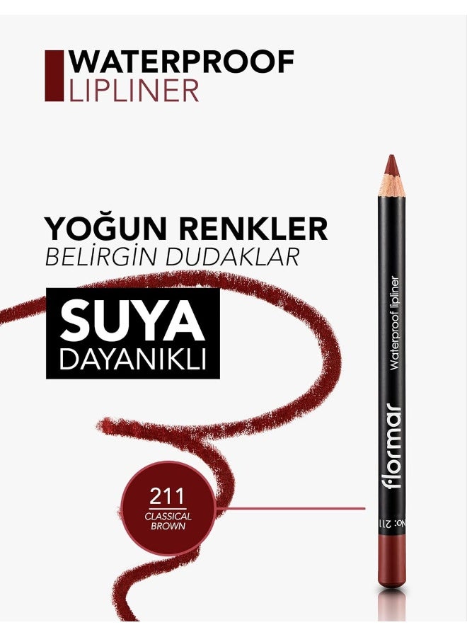 flormar Highly Pigmented & Matte Finish Waterproof Lipliner Pencil 211 Classical Brown - Image 3