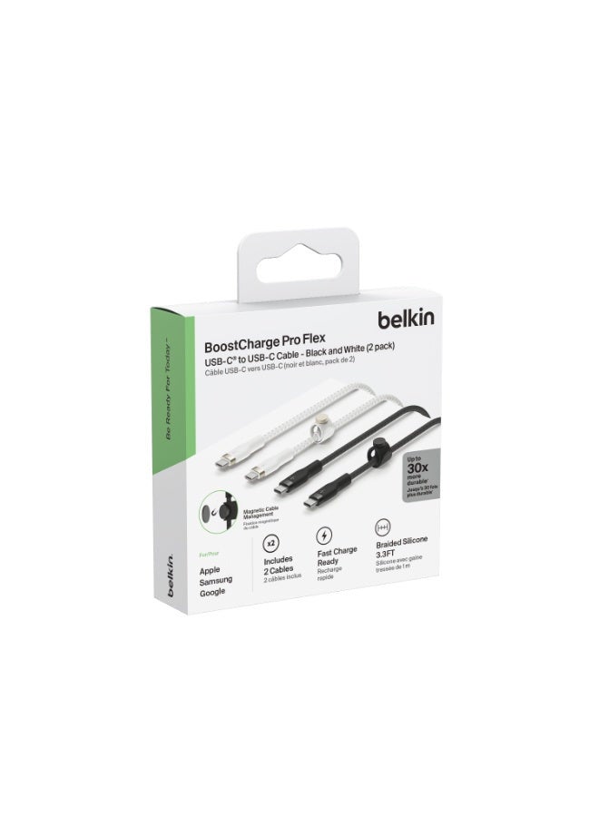 belkin BoostCharge Flex Braided USB C cable USB IF certified USB C To USB C type chargIng cable For iPhone 15 Samsung Galaxy S24 iPad MacBook Note Pixel more   1m 2 pack black/white Black/White  - Image 3
