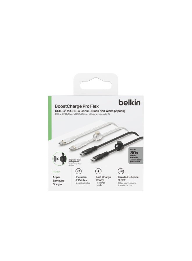 belkin BoostCharge Flex Braided USB C cable USB IF certified USB C To USB C type chargIng cable For iPhone 15 Samsung Galaxy S24 iPad MacBook Note Pixel more   1m 2 pack black/white Black/White  - Image 2