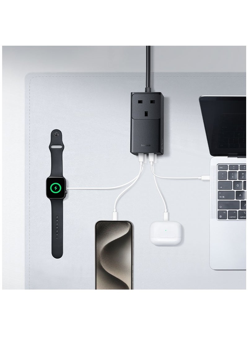 Baseus - 65W PD GaN5 Pro Fast Wall Charger Power Strip, 4-Ports 2USB-C + 2USB Fast Charging Extension Cord With 5ft AC Cable For Steam Deck, MacBook Pro, iPad, USB C Laptop, iPhone 15/14/13/12, Samsung Etc Black - Image 1