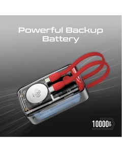 PROMATE 10000 mAh Power Bank With Built-in Cables, Transparent Power Bank, 35W USB-C PD Cable, 12W Lightning Cord, USB-C in/out Port And 3W Smartwatch Charger - Mavrix Red  - Image 4