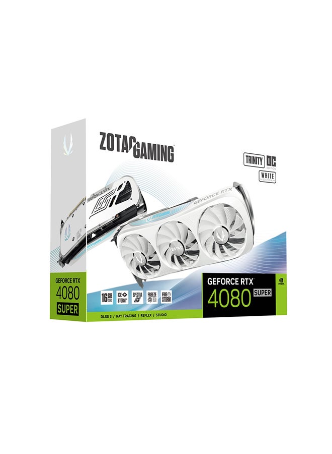 GAMING GeForce RTX 4080 SUPER Trinity OC Graphics Card, 16GB GDDR6X 256-bit Memory, 2565 MHz Boost Clock, 23Gbps Memory Speed, PCI E 4.0 16x, 3* DP 1.4a, 1*HDMI 2.1a, ZT-D40820Q-10P White