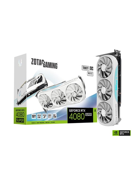 GAMING GeForce RTX 4080 SUPER Trinity OC Graphics Card, 16GB GDDR6X 256-bit Memory, 2565 MHz Boost Clock, 23Gbps Memory Speed, PCI E 4.0 16x, 3* DP 1.4a, 1*HDMI 2.1a, ZT-D40820Q-10P White