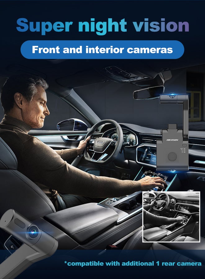 Hikvision V6 4G DashCam, 4G SIM, FHD, Dual cameras, Interior camera with IR, APP, ADAS Function, Parking Monitoring (With Hardwiring Kit)