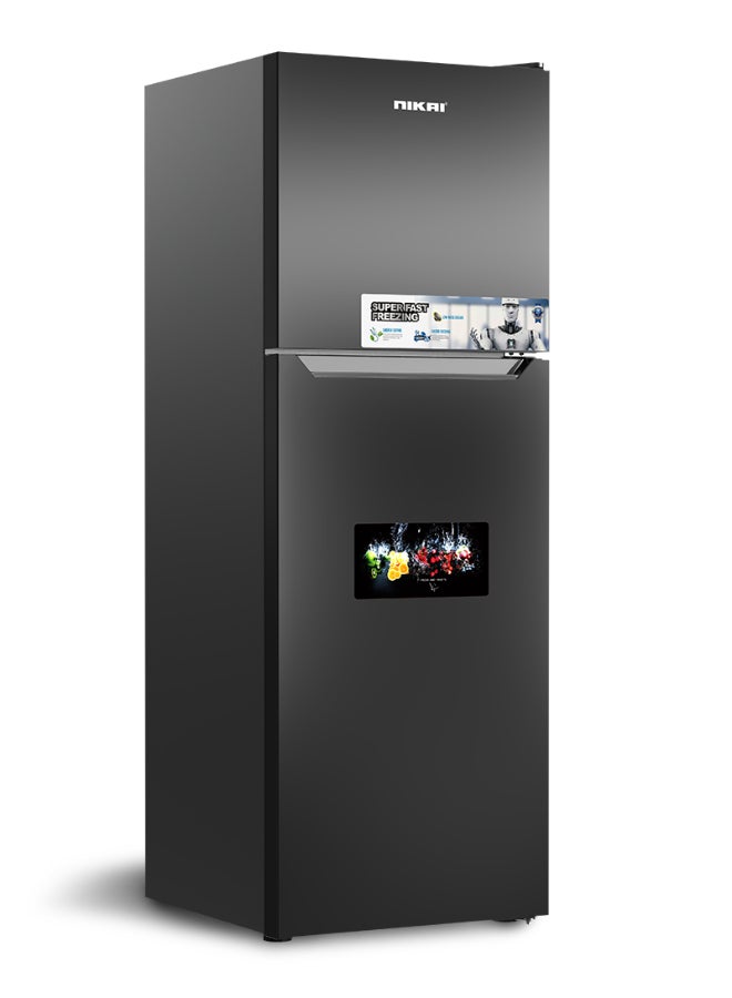 NIKAI 410L Gross/ 243L Net, No-Frost Double Door Refrigerator with Vegetable Crisper & Adjustable Glass Shelves, Temperature Control, Lock And Key, CFC Free, Silent Operation, Energy Saving R600A, Best For Home, Office & Hotels NRF410FSS Grey - Image 1