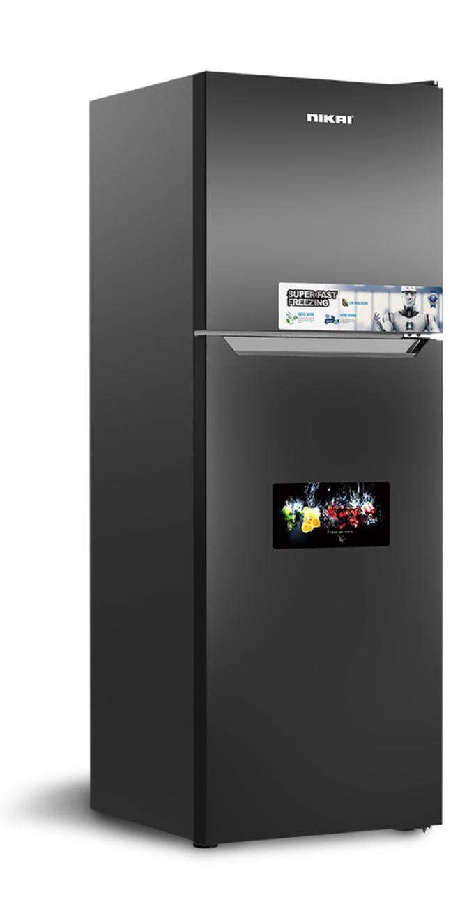 نيكاي ثلاجة بباب مزدوج مقاومة للتجمد، مع أرفف زجاجية قابلة للتعديل لدرج الخضروات، والتحكم في درجة الحرارة، وقفل ومفتاح، وإضاءة LED، مثالية للمطبخ وغرفة النوم والمكاتب والفنادق - Image 1