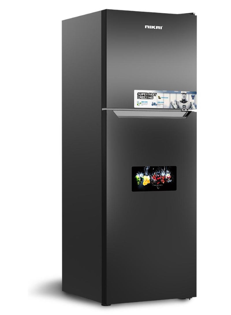 NIKAI 410L Gross/ 243L Net, No-Frost Double Door Refrigerator with Vegetable Crisper & Adjustable Glass Shelves, Temperature Control, Lock And Key, CFC Free, Silent Operation, Energy Saving R600A, Best For Home, Office & Hotels NRF410FSS Grey - Image 1