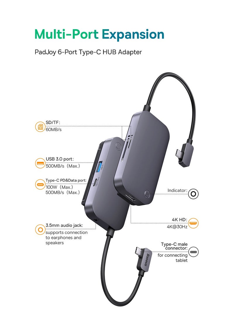 Baseus - USB C Multiport Adapter, 6 In 1 USB-C Hub With 4K HDMI, PD USB C/USB 3.0, Micro SD/TF Card Reader,3.5Mm Port Aluminium Type-C Dongle For MacBook/XPS/ChromeBook/iPad Pro/Galaxy/Cellphone/Laptop, More Grey - Image 1