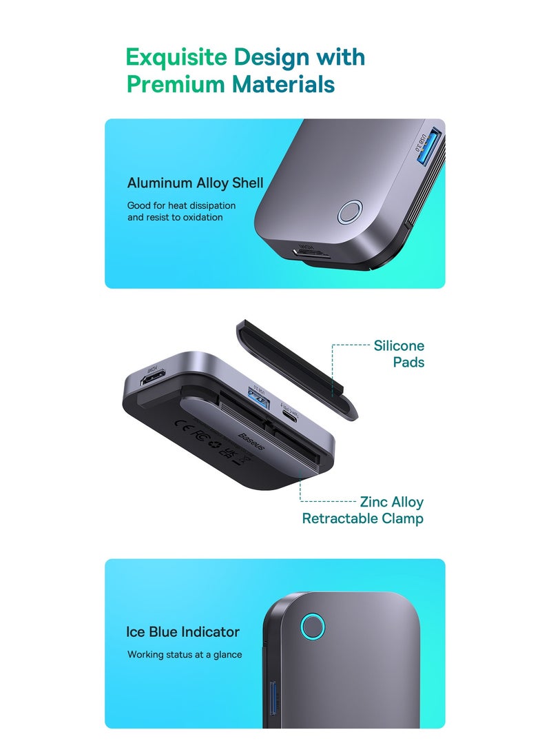 Baseus - USB C Multiport Adapter, 6 In 1 USB-C Hub With 4K HDMI, PD USB C/USB 3.0, Micro SD/TF Card Reader,3.5Mm Port Aluminium Type-C Dongle For MacBook/XPS/ChromeBook/iPad Pro/Galaxy/Cellphone/Laptop, More Grey - Image 1