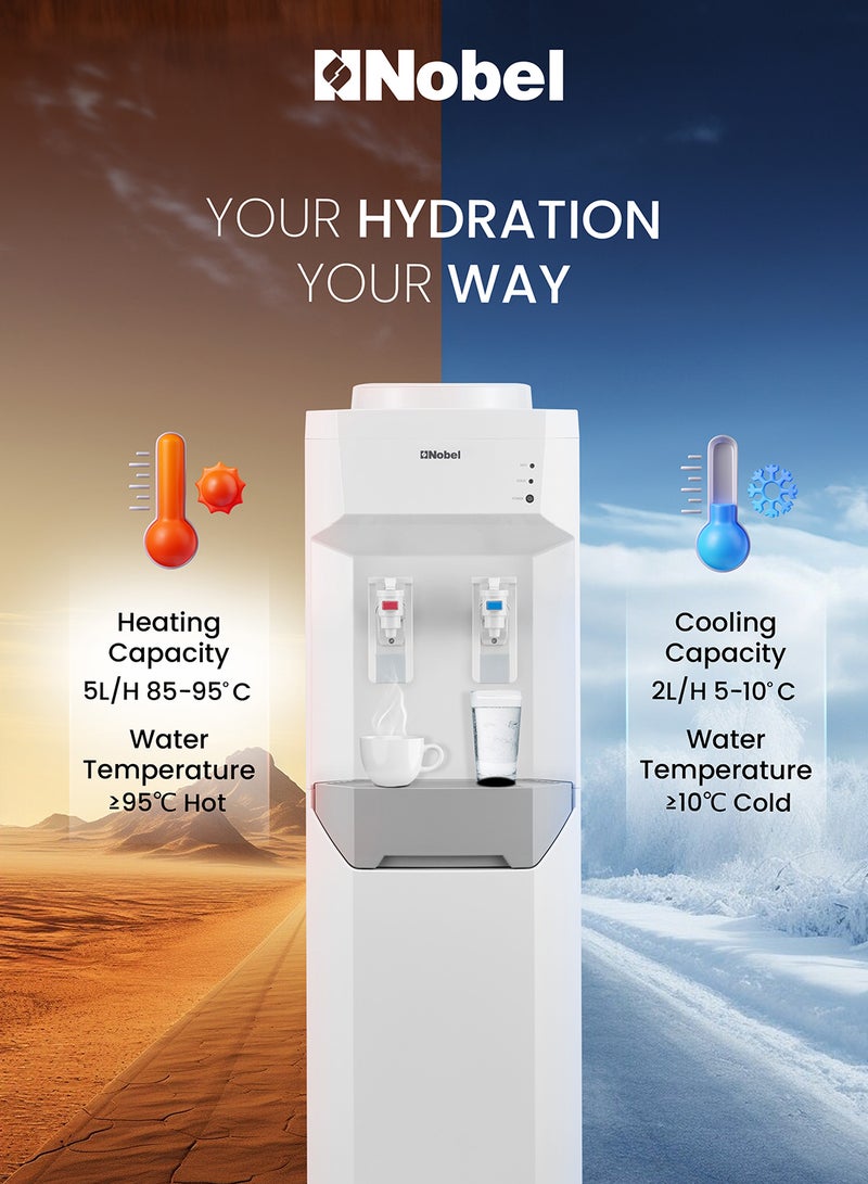 Nobel Made in Korea 2 Taps Water Dispenser - Hot & Cold Function, R134a Compressor Cooling, 2L/H Cooling, 5L/H Heating, 430W-510W Heating, 220-240V, 50-60Hz NWD7700KR White  - Image 3