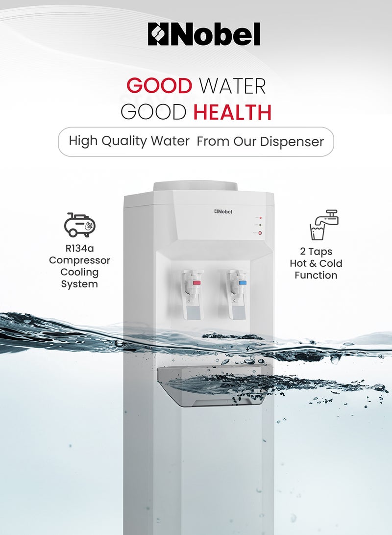 Nobel Made in Korea 2 Taps Water Dispenser - Hot & Cold Function, R134a Compressor Cooling, 2L/H Cooling, 5L/H Heating, 430W-510W Heating, 220-240V, 50-60Hz NWD7700KR White  - Image 4