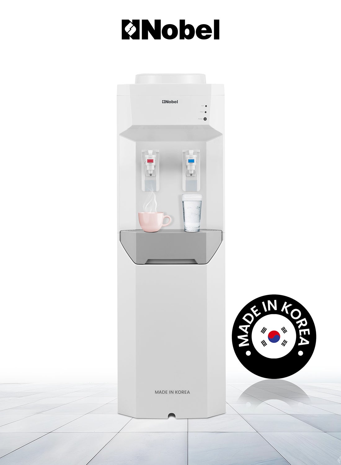 Made in Korea 2 Taps Water Dispenser - Hot & Cold Function, R134a Compressor Cooling, 2L/H Cooling, 5L/H Heating, 430W-510W Heating, 220-240V, 50-60Hz NWD7700KR White 