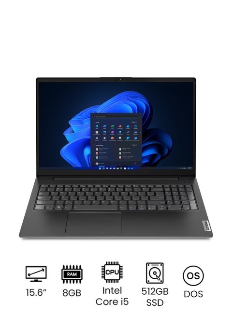 V15 G4 IAH Laptop With 15.6-inch Full HD (1920x1080) display, Intel Core i5-12500H Processor/8GB RAM DDR4/512GB SSD/DOS(Without Windows)/Integrated Intel Iris Xe Graphics/ English/Arabic Business Black