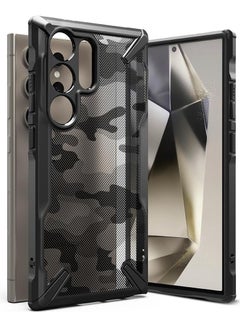 Ringke Fusion-X Compatible With Samsung Galaxy S24 Ultra 5G Case (2024), Clear Hard Back Cover Shockproof Protective Bumper Phone Cover For S24 Ultra Camo Black  - Image 1