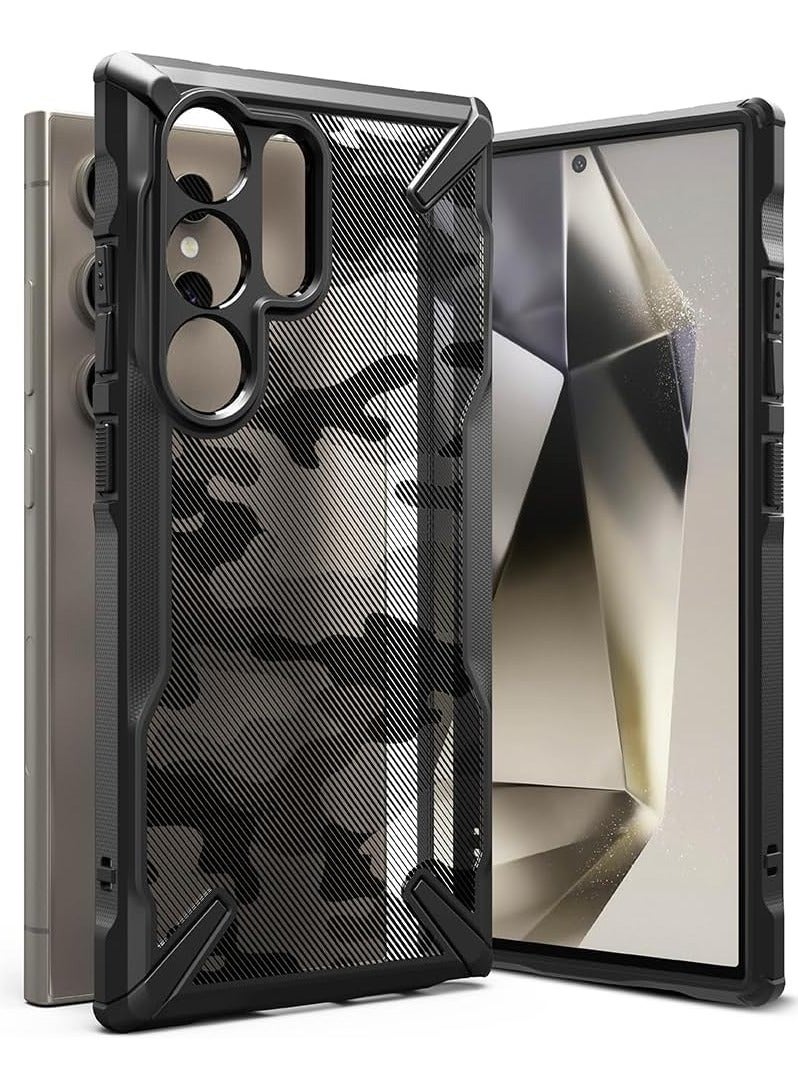 Ringke - Fusion-X Compatible With Samsung Galaxy S24 Ultra 5G Case (2024), Clear Hard Back Cover Shockproof Protective Bumper Phone Cover For S24 Ultra Camo Black - Image 1