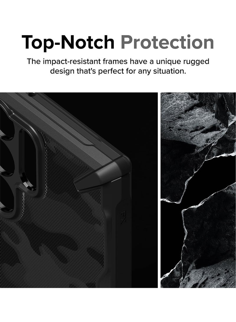 Ringke - Fusion-X Compatible With Samsung Galaxy S24 Ultra 5G Case (2024), Clear Hard Back Cover Shockproof Protective Bumper Phone Cover For S24 Ultra Camo Black - Image 1