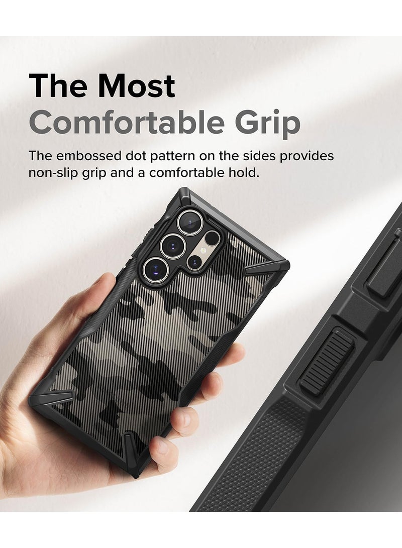 Ringke - Fusion-X Compatible With Samsung Galaxy S24 Ultra 5G Case (2024), Clear Hard Back Cover Shockproof Protective Bumper Phone Cover For S24 Ultra Camo Black - Image 1