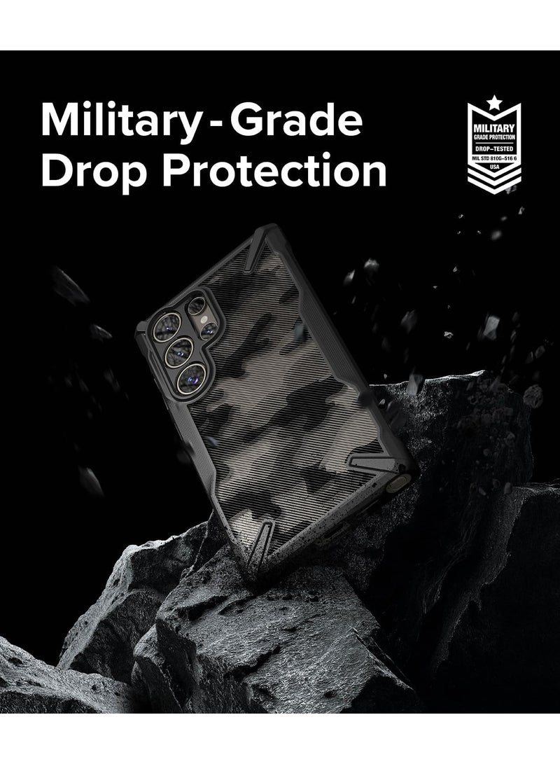 Ringke - Fusion-X Compatible With Samsung Galaxy S24 Ultra 5G Case (2024), Clear Hard Back Cover Shockproof Protective Bumper Phone Cover For S24 Ultra Camo Black - Image 1