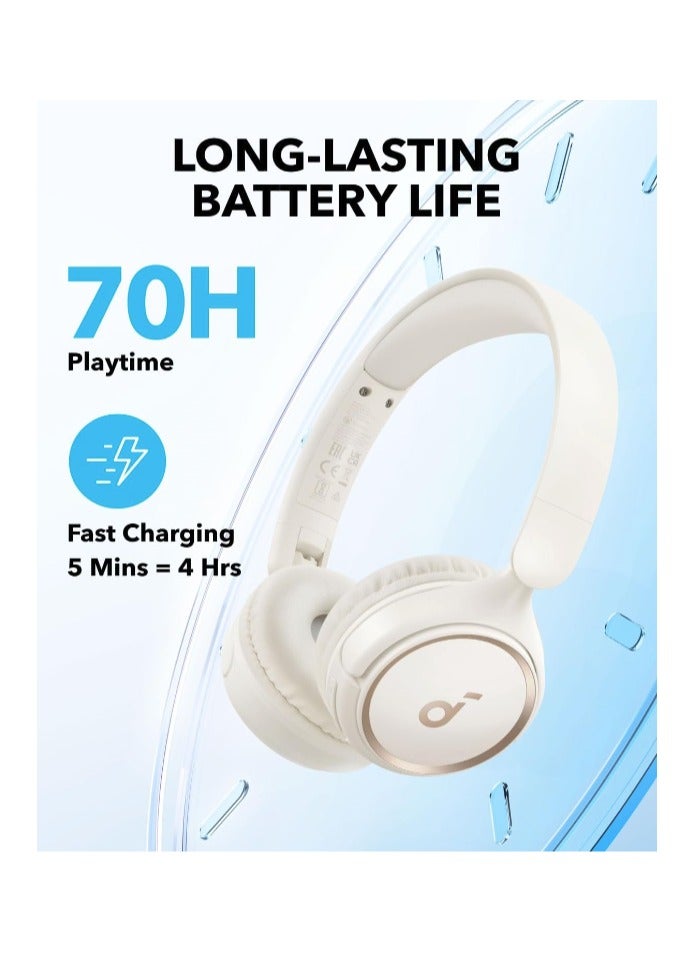 Soundcore H30i Wireless On-Ear Headphones, Foldable Design, Pure Bass, 70H Playtime, Bluetooth 5.3, Lightweight and Comfortable, App Connectivity, Multipoint Connection White - Image 3