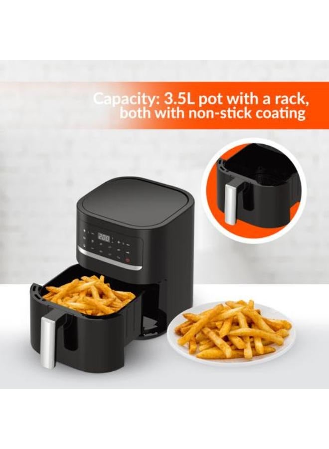 Digital Air Fryer With Vortex Air Frying Technology/Digital Display, Multiple Function/1-60 Min Timer, Temperature 50-200 Degree Celsius/10 Preset Programs, Ideal For Fries, Steak, Chicken, Cake, Meat, Bread 3.5 L 1400 W GAF6107Q Black/Silver