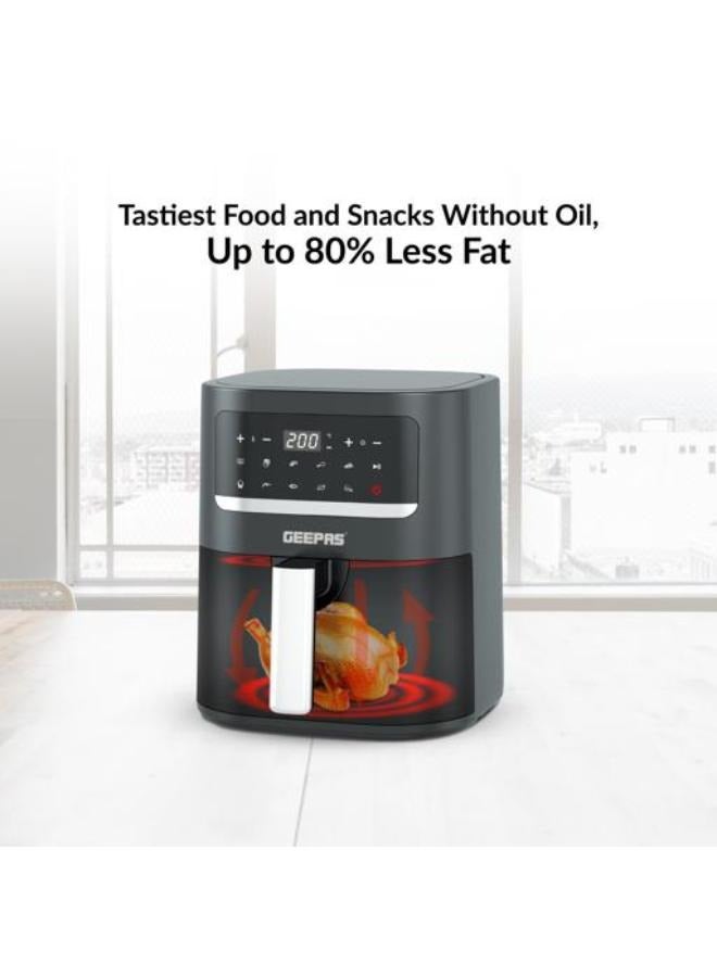 Digital Air Fryer With Vortex Air Frying Technology/Digital Display, Multiple Function/1-60 Min Timer, Temperature 50-200 Degree Celsius/10 Preset Programs, Ideal For Fries, Steak, Chicken, Cake, Meat, Bread 3.5 L 1400 W GAF6107Q Black/Silver