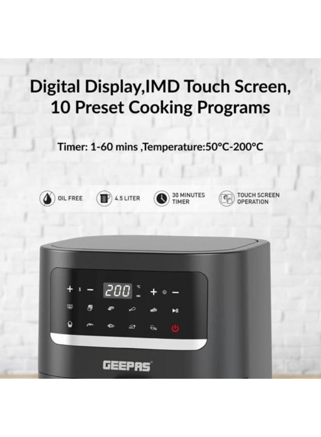 Digital Air Fryer With Vortex Air Frying Technology/Digital Display, Multiple Function/1-60 Min Timer, Temperature 50-200 Degree Celsius/10 Preset Programs, Ideal For Fries, Steak, Chicken, Cake, Meat, Bread 3.5 L 1400 W GAF6107Q Black/Silver