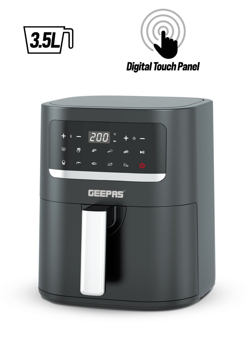 Digital Air Fryer With Vortex Air Frying Technology/Digital Display, Multiple Function/1-60 Min Timer, Temperature 50-200 Degree Celsius/10 Preset Programs, Ideal For Fries, Steak, Chicken, Cake, Meat, Bread 3.5 L 1400 W GAF6107Q Black/Silver