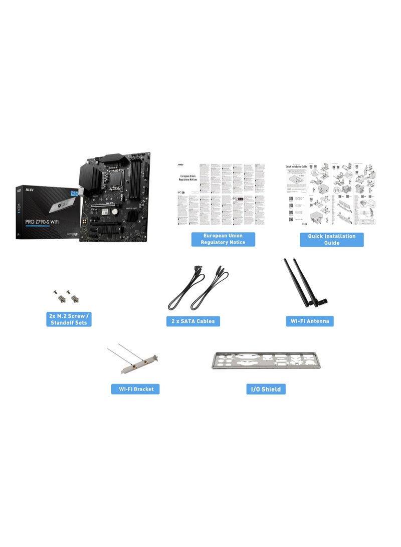 إم اس أي اللوحة الأم Pro Z790-S WiFi ProSeries (تدعم معالجات Intel من الجيل 12/13، LGA 1700، DDR5، PCIe 5.0، M.2، 2.5 جيجابت في الثانية LAN، USB 3.2 Gen2، Wi-Fi 6E، ATX)  - Image 4