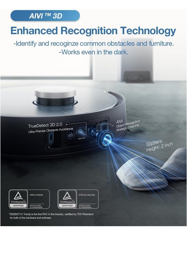 ecovacs - X1 OMNI Robot Vacuum Cleaner (Auto Clean+Auto Empty) Deep Sweeping and Mopping, 5000PA Strongest Suction, AIVI 3D and OZMO Turbo 2.0 Technology, OK, YIKO Voice Control 3 L 54 W DEX11 Black - Image 1