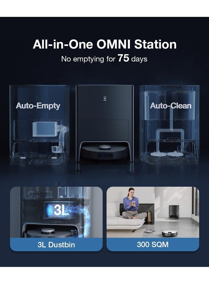 ecovacs - X1 OMNI Robot Vacuum Cleaner (Auto Clean+Auto Empty) Deep Sweeping and Mopping, 5000PA Strongest Suction, AIVI 3D and OZMO Turbo 2.0 Technology, OK, YIKO Voice Control 3 L 54 W DEX11 Black - Image 1